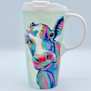 Colorful Cow Evergreen Ceramic Perfect Travel Coffee/Tea Cup Mug with lid 17oz